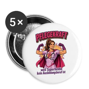 Pflegekraft Superheldin Motiv - Buttons groß 56 mm (5er Pack) - Weiß - Vorne