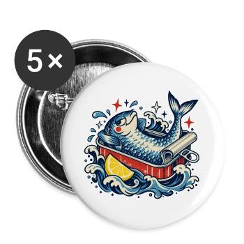 Fisch in Badewanne mit Zitrone - Buttons groß 56 mm (5er Pack) - Weiß - Vorne