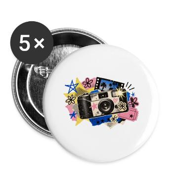Retro Kamera Collage Popfarben - Buttons groß 56 mm (5er Pack) - Weiß - Vorne