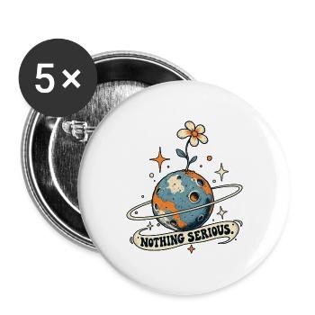 Planet mit Blume – Nichts Ernst - Buttons groß 56 mm (5er Pack) - Weiß - Vorne