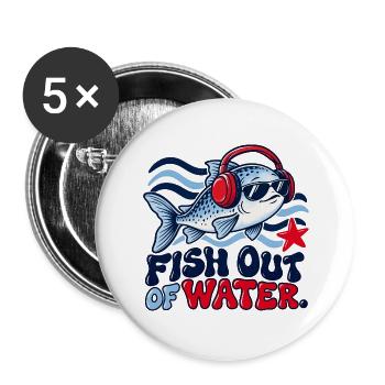 Fisch Out of Water mit Kopfhörern - Buttons groß 56 mm (5er Pack) - Weiß - Vorne