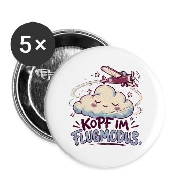 Kopf im Flugmodus Wolkenflug-Design - Buttons groß 56 mm (5er Pack) - Weiß - Vorne