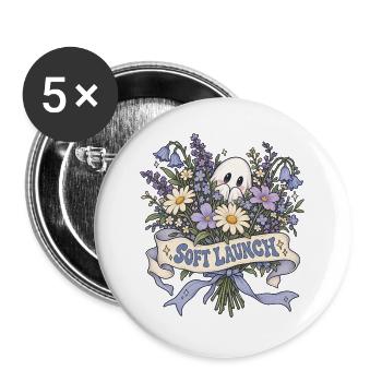 Soft Launch Blumenstrauß mit Geist - Buttons groß 56 mm (5er Pack) - Weiß - Vorne