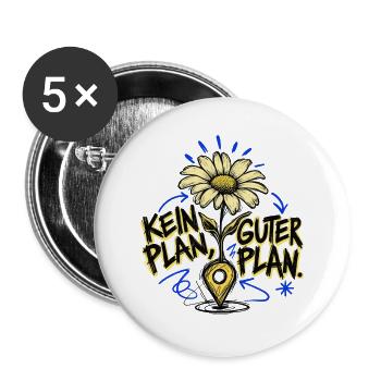 Kein Plan, Gut Plan – Blumen Doodle - Buttons groß 56 mm (5er Pack) - Weiß - Vorne