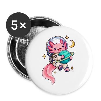 Süßer Axolotl als Astronaut mit Planet - Buttons groß 56 mm (5er Pack) - Weiß - Vorne