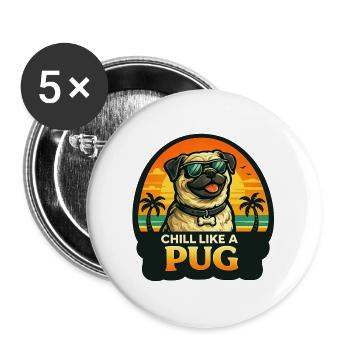 Mops mit Sonnenbrille und Palmen im Retrolook - Buttons groß 56 mm (5er Pack) - Weiß - Vorne