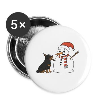 Rottweiler klaut Schneemann den Stockarm - Buttons groß 56 mm (5er Pack) - Weiß - Vorne