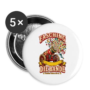 Fasching Die Bande Gruppenkostüm - Buttons groß 56 mm (5er Pack) - Weiß - Vorne
