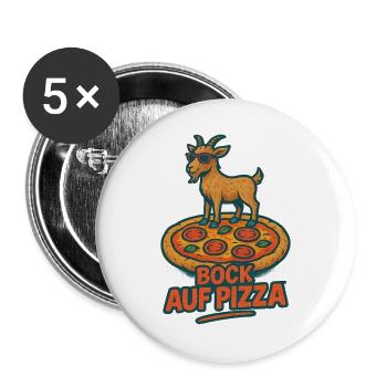 Bock auf Pizza lustiger Ziegenbock im Retrolook - Buttons groß 56 mm (5er Pack) - Weiß - Vorne