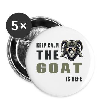 Ziege mit Militärhelm und Keep Calm Spruch - Buttons groß 56 mm (5er Pack) - Weiß - Vorne