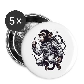 Affe im Raumanzug – Schwarz-Weiß - Buttons groß 56 mm (5er Pack) - Weiß - Vorne