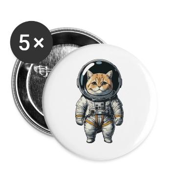 Katze im Raumanzug – mit Weltraumhelm - Buttons groß 56 mm (5er Pack) - Weiß - Vorne