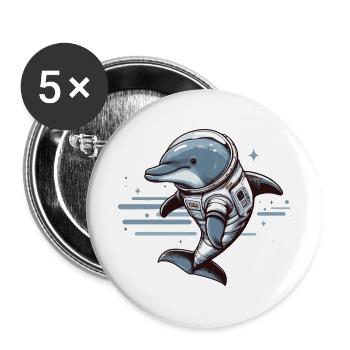 Delfin im Raumanzug – Blau - Buttons groß 56 mm (5er Pack) - Weiß - Vorne