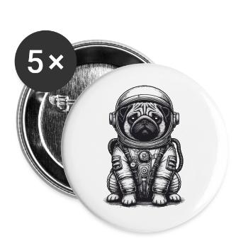 Mops im Raumanzug – Schwarz-Weiß - Buttons groß 56 mm (5er Pack) - Weiß - Vorne