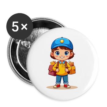 Kleiner Comic Briefträger Postbote Brief T-Shirt - Buttons groß 56 mm (5er Pack) - Weiß - Vorne