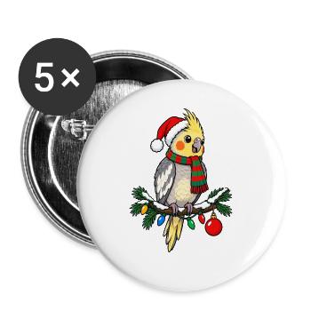  Nymphensittich Weihnachtsmütze - Buttons groß 56 mm (5er Pack) - Weiß - Vorne