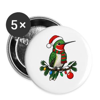  Kolibri Weihnachtsmütze Weihnachtsbeleuchtung - Buttons groß 56 mm (5er Pack) - Weiß - Vorne