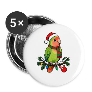  Lovebird Papagei Weihnachtsmütze - Buttons groß 56 mm (5er Pack) - Weiß - Vorne
