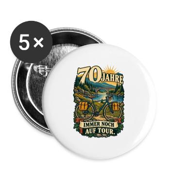 70 Jahre Auf Tour Fahrraddesign - Buttons groß 56 mm (5er Pack) - Weiß - Vorne