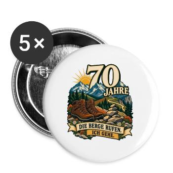 70 Jahre Berge rufen – Ich gehe - Buttons groß 56 mm (5er Pack) - Weiß - Vorne