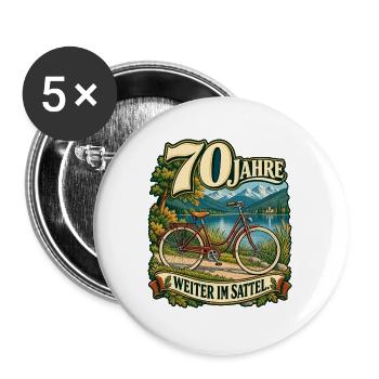 70 Jahre Weiter im Sattel - Buttons groß 56 mm (5er Pack) - Weiß - Vorne