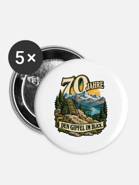 70 Jahre Gipfelblick Abenteuer - Buttons groß 56 mm (5er Pack) - Weiß