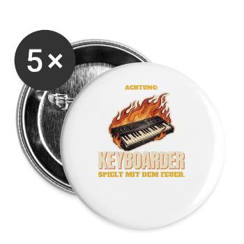 Achtung: Keyboarder spielt mit dem Feuer - Buttons groß 56 mm (5er Pack) - Weiß - Vorne