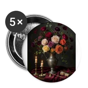 Dunkles Blumenstillleben - Buttons groß 56 mm (5er Pack) - Weiß - Vorne