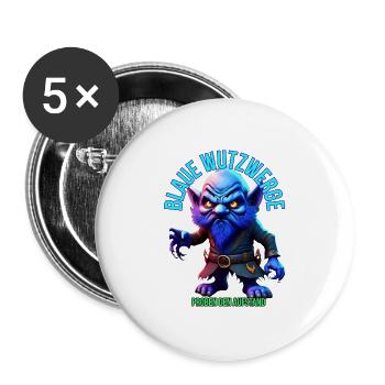 Blaue Wutzwerge - Buttons groß 56 mm (5er Pack) - Weiß - Vorne