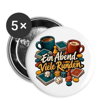 Spieleabend mit Würfeln & Ein Abend Viele Runden - Buttons groß 56 mm (5er Pack) - Weiß - Vorne