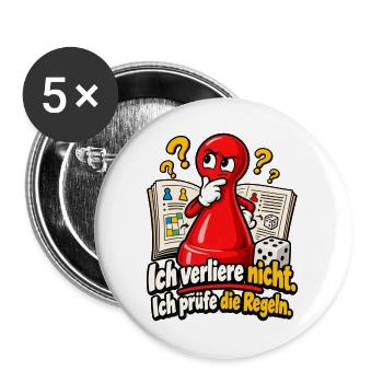 Lustiges Brettspiel Shirt - Ich prüfe die Regeln - Buttons groß 56 mm (5er Pack) - Weiß - Vorne