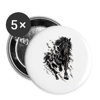 Galoppierendes Schwarzes Pferd – Zerrissener Trompe-l'oeil-Effekt - Buttons groß 56 mm (5er Pack) - Weiß - Vorne