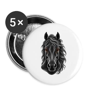 Porträt eines Pferdes in feinen weißen Linien - Buttons groß 56 mm (5er Pack) - Weiß - Vorne