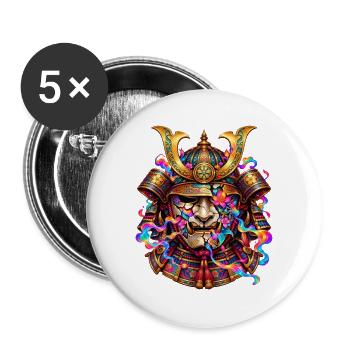 Japanische Samurai-Maske – Blumen und Flammen - Buttons groß 56 mm (5er Pack) - Weiß - Vorne
