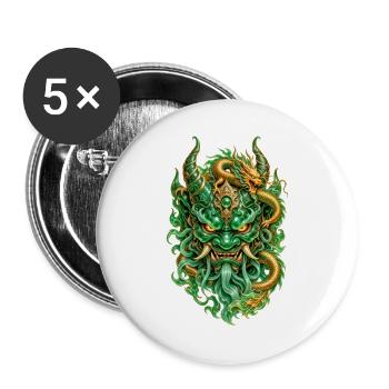 Grüner Jade-Dämon und Goldener Chinesischer Drache - Buttons groß 56 mm (5er Pack) - Weiß - Vorne