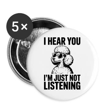 Pudel Sprüche Hunde Lustiges Pudel Geschenk - Buttons groß 56 mm (5er Pack) - Weiß - Vorne