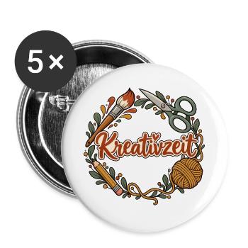Kreativzeit personalisierbar für Kreativgruppen - Buttons groß 56 mm (5er Pack) - Weiß - Vorne