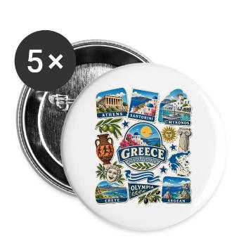Griechenland Reisesticker - Buttons groß 56 mm (5er Pack) - Weiß - Vorne