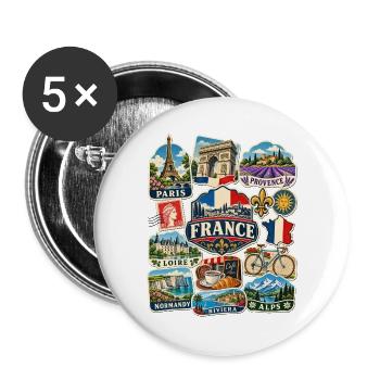 Frankreich Reisesticker - Buttons groß 56 mm (5er Pack) - Weiß - Vorne