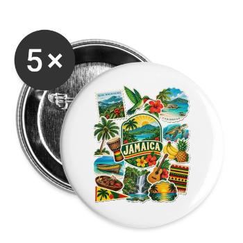 Jamaika Reisesticker - Buttons groß 56 mm (5er Pack) - Weiß - Vorne