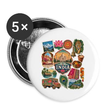 Indien Reisesticker - Buttons groß 56 mm (5er Pack) - Weiß - Vorne