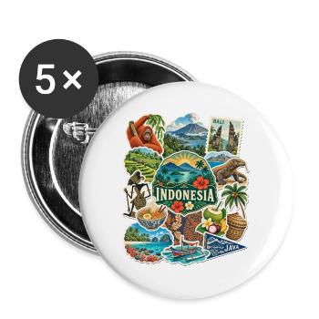 Indonesien Reisesticker - Buttons groß 56 mm (5er Pack) - Weiß - Vorne