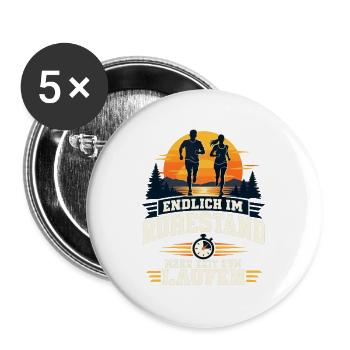ENDLICH IM RUHESTAND MEHR ZEIT ZUM LAUFEN Läufer - Buttons groß 56 mm (5er Pack) - Weiß - Vorne