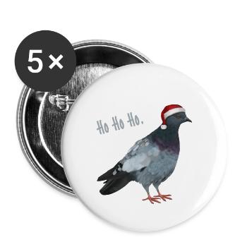Ho Ho Ho - Taube mit Weihnachtsmütze - Buttons groß 56 mm (5er Pack) - Weiß - Vorne