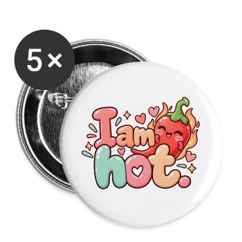 Ich bin heiß Chili Herzchen - Buttons groß 56 mm (5er Pack) - Weiß - Vorne