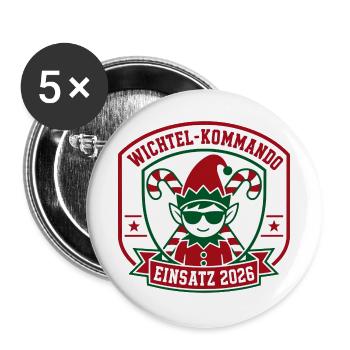 Wichtel-Kommando Einsatz 2026 - Buttons groß 56 mm (5er Pack) - Weiß - Vorne