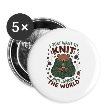 Kuschelbär Stricktraum – Welt Vergessen - Buttons groß 56 mm (5er Pack) - Weiß - Vorne