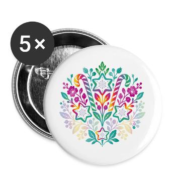 Zimtsterne und Zuckerstangen im Blumenmuster - Buttons groß 56 mm (5er Pack) - Weiß - Vorne