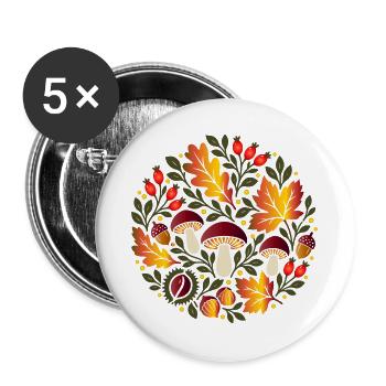 Herbstmotiv mit Pilzen und Hagebutten - Buttons groß 56 mm (5er Pack) - Weiß - Vorne