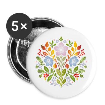 Christrosen & Hagebutten im floralen Winterdesign - Buttons groß 56 mm (5er Pack) - Weiß - Vorne